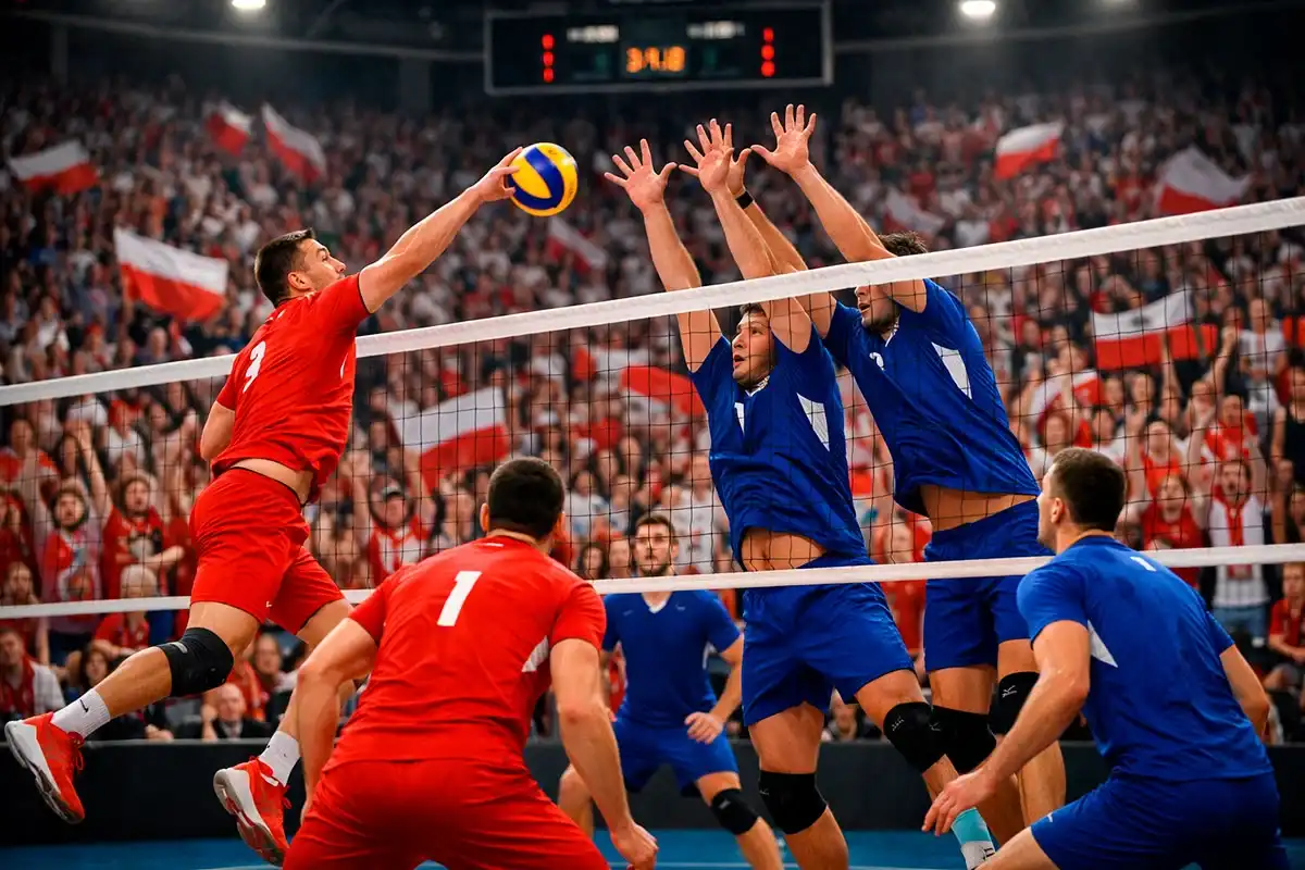 Polnische PlusLiga Volleyball-Match mit begeisterten Fans in der Arena