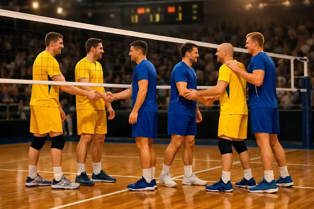 Volleyball-Spieler zeigen Teamgeist und faire Sportlichkeit