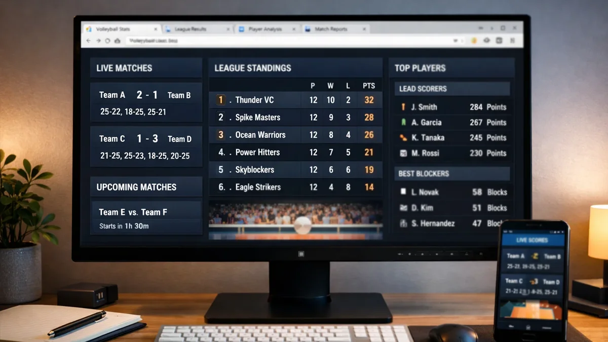 Bildschirm mit Volleyball-Statistiken und Liveticker für fundierte Wettentscheidungen