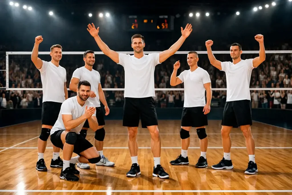 Dominantes Volleyball-Team feiert einen klaren Sieg