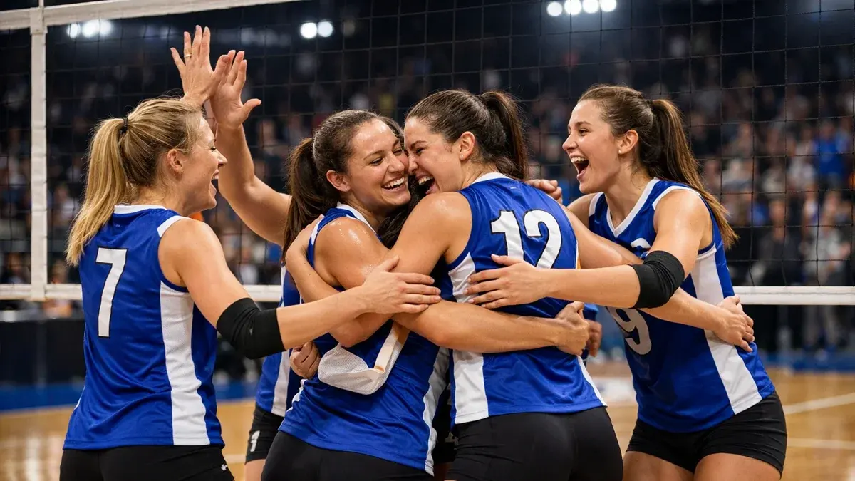 Volleyballteam feiert Sieg am Netz