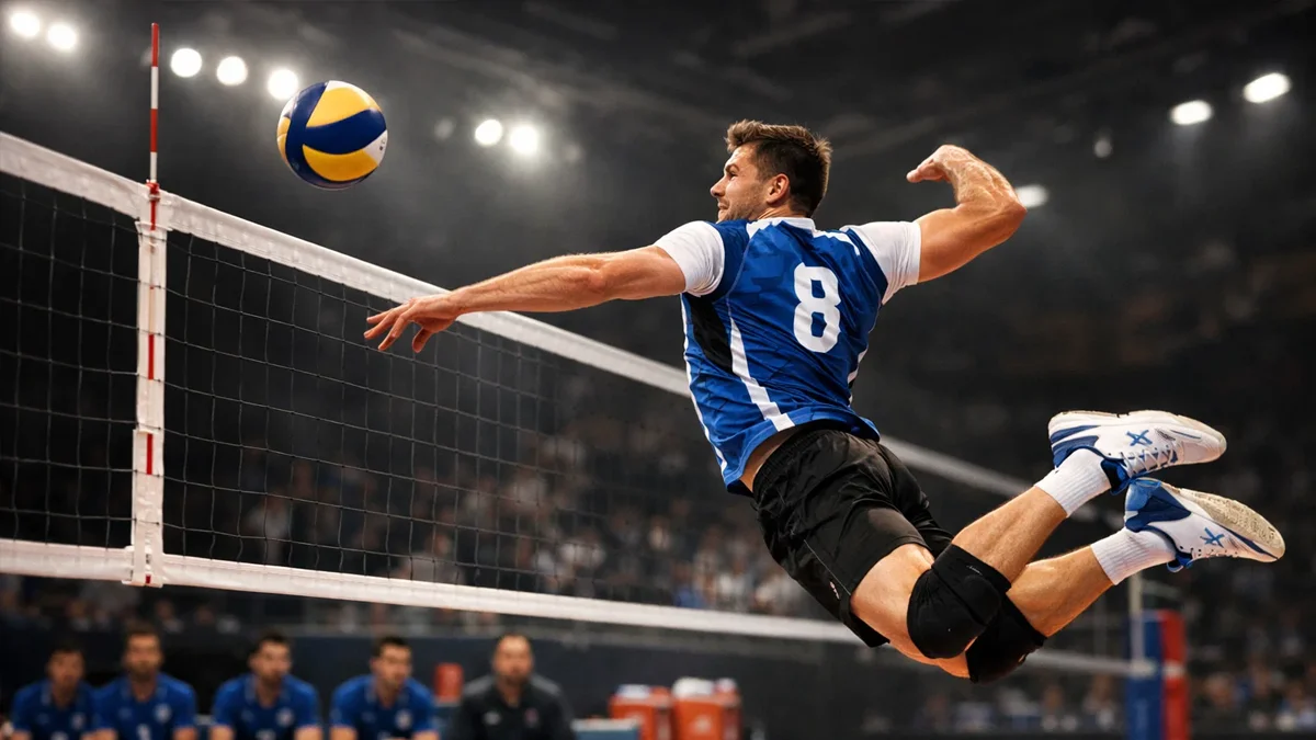 Volleyballspieler beim kraftvollen Angriff